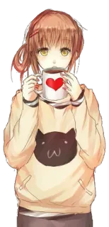 😏 fille anime, kawaii, mignon, manga, café, cœur, art, illustration whatsapp sticker
