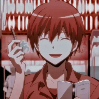 👍 Karma Akabane Assassination Classroom Anime, Karma Akabane, Assassination Classroom, rude włosy, uśmiech telegram sticker