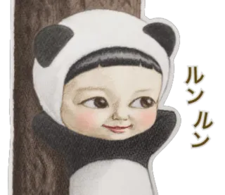 👻 ルンルン 熊猫, 可爱, 女孩, 插画 telegram sticker