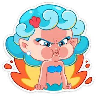 😡 kartun, putri duyung, makhluk laut, marah, imut, biru, air telegram sticker