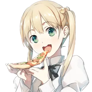 🍕 garota anime, pizza, comendo, comida, desenho animado, fofa, cabelo loiro telegram sticker