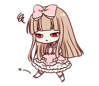 😀 치비, 애니메이션, 귀여운, 소녀, 리본, 드레스 telegram sticker
