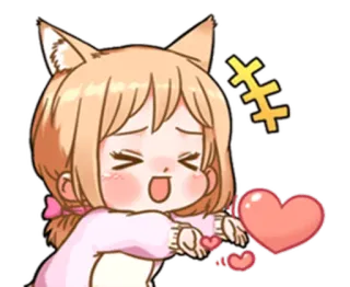 💗 ragazza anime, carina, kawaii, orecchie da volpe, cuori, amore, chibi whatsapp sticker