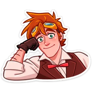😔 мультфильм, мужчина, персонаж, очки, улыбка, рыжие волосы telegram sticker