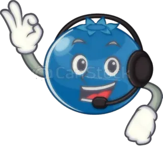 😎 myrtille, dessin animé, mascotte, casque, support client, geste OK, clipart, personnage whatsapp sticker