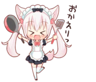 😆 お帰りなさい anime, maid, kitchen, cute, cooking, kawaii, cat girl telegram sticker