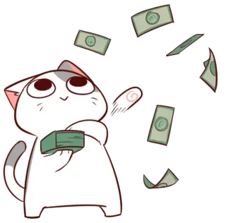 😸 แมว, เงิน, ความร่ำรวย, การ์ตูน, การเงิน, ความสำเร็จ, น่ารัก whatsapp sticker