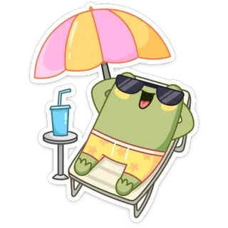 🏖 กบ, ชายหาด, ฤดูร้อน, การ์ตูน, แว่นกันแดด, ผ่อนคลาย telegram sticker