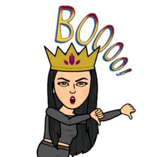 👎 BOOO! Bitmoji, boo, couronne, pouce vers le bas, n'aime pas, femme telegram sticker