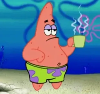 ☕️ Patrick Star SpongeBob SquarePants patrick star, spongebob, kaffee, morgen, cartoon, müde, faul whatsapp sticker