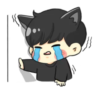 😭 menangis, sedih, telinga kucing, kartun, anime whatsapp sticker
