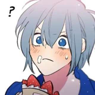 🤨 ? 动漫, 卡通, 问号, 吃, 食物, 草莓, 可爱 whatsapp sticker