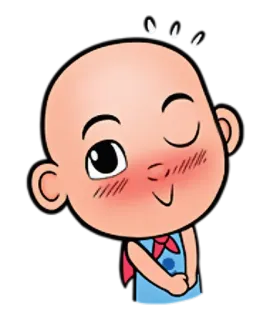 😉 Dessin animé, Mignon, Personnage, Chauve, Clin d'oeil, Rougir telegram sticker