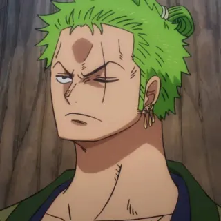 😠 Roronoa Zoro One Piece Anime, Spadaccino, Capelli verdi, Pirata, Cicatrice telegram sticker