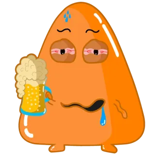 🥴 say, bia, hoạt hình, cam, buồn, nước mắt, mồ hôi telegram sticker
