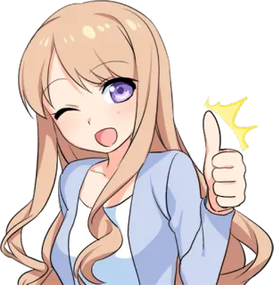 😉 Anime, Duim omhoog, Meisje, Knipoog, Positief, Cartoon telegram sticker