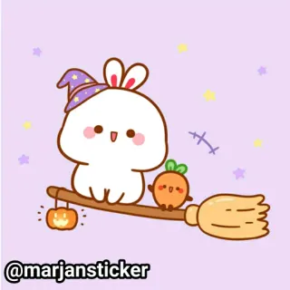 ❤️ @marjansticker милый, кролик, морковь, хэллоуин, ведьма, метла, мультик, наклейка telegram sticker