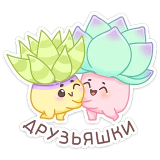 🤗 ДРУЗЬЯШКИ суккулент, милый, мультфильм, друзья, каваий, растение, эмодзи whatsapp sticker