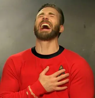 😂 Star Trek Chris Evans, Star Trek, laughing, actor, red shirt, science fiction telegram sticker