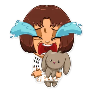 😭 哭泣, 伤心, 情绪化, 卡通, 兔子, 悲伤 telegram sticker