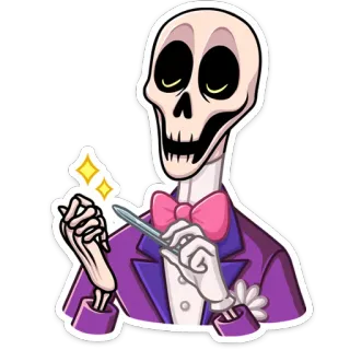 😏 骸骨, 漫画, マニキュア, スーツ, 蝶ネクタイ telegram sticker
