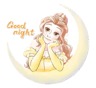 🌙 Belle Beauty and the Beast Good night Belle, Disney, Princess, Good night, Moon, Cartoon telegram sticker
