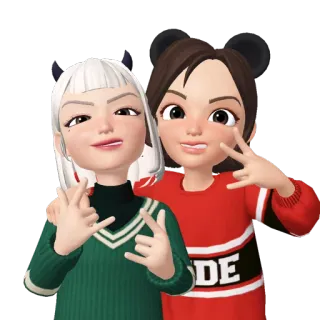 💘 Cartoon, Freundschaft, Mädchen, Süß, Pose, Spaß whatsapp sticker