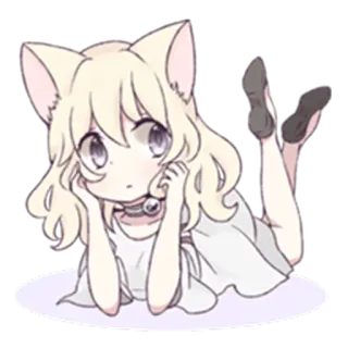 🤔 anime, garota gato, fofo, kawaii, desenho animado, desenho telegram sticker