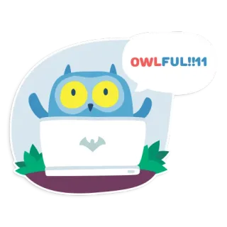 😱 OWLFUL!!!11 owl, computer, laptop, cartoon, funny, cute telegram sticker