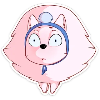 😳 น่ารัก, การ์ตูน, สัตว์, หมา, สีชมพู, ฤดูหนาว, หมวก telegram sticker