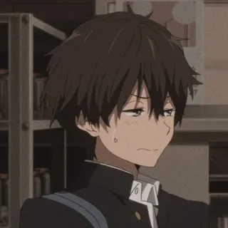 ☁ anime, triste, emocional, adolescente, chico, Hyouka whatsapp sticker
