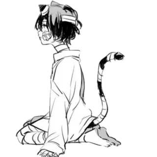 😾 anime, manga, kemonomimi, tiger, cute, black and white telegram sticker