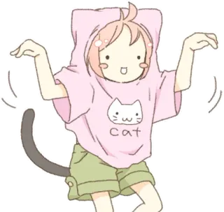 😗 cat chat, animal, mignon, dessin animé, rose, kawaii telegram sticker