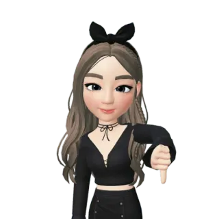 🖤 avatar, thumbs down, dislike, cartoon, gesture, female whatsapp sticker