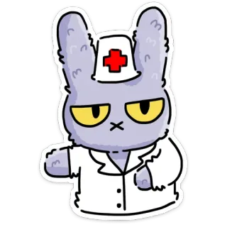 👨‍⚕️ 卡通, 兔子, 护士, 医疗, 生气 telegram sticker