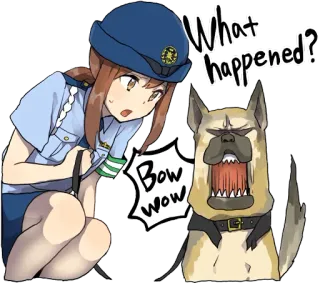 😧 What happened? Bow wow 警察, 犬, アニメ, 質問, ステッカー whatsapp sticker