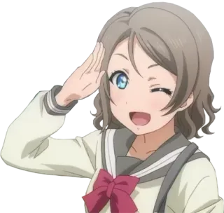 😉 You Watanabe Love Live! Sunshine!! Fille anime, Personnage anime, Salutation, Signe de la main, Dessin animé, Mignon, Anime telegram sticker