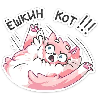 😯 ЁШКИН КОТ !!! 猫, 俄语, 卡通, 动物, 震惊, 蓬松, 粉色, 表情 telegram sticker