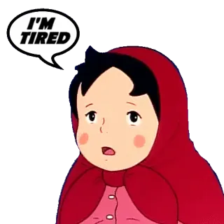 😓 I'M TIRED stanco, cartone animato, triste, cappuccetto rosso telegram sticker