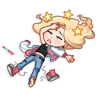 😫 kartun, pusing, jatuh, bintang, gadis, kelelahan telegram sticker