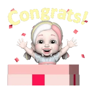 🎁 Congrats! поздравления, праздник, милый, каваий, приветствие, вечеринка, девушка whatsapp sticker