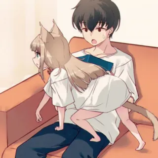 🐾 Anime, Catgirl, Coppia, Divano, Manga, Kawaii whatsapp sticker