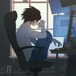 ☕️ L Lawliet Death Note Anime, Detective, Informatica, Caffè, Kawaii telegram sticker