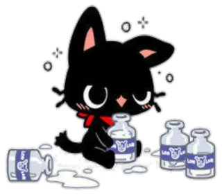 💊 LOL LOL gato, leite, fofo, gato preto, desenho animado, animal, kawaii telegram sticker