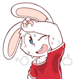 💦 кролик, потный, мультик, измученный, в стрессе, антропоморфный whatsapp sticker