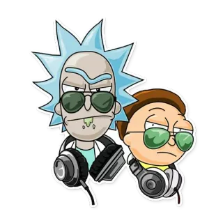 😎 Rick Sanchez Rick and Morty Rick and Morty, Kartun, Animasi, Kacamata hitam, Headphone, Karakter telegram sticker