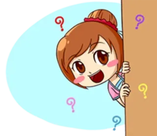 😶 Desenho animado, Menina, Pontos de interrogação, Curioso, Espiando whatsapp sticker