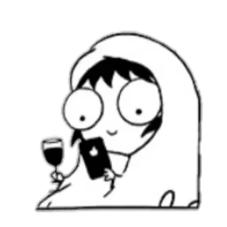 😊 Cartone animato, Personaggio, Felpa con cappuccio, Calice da vino, Telefono, Divertente telegram sticker