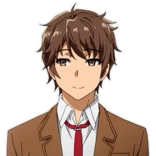 🙂 Sakuta Azusagawa Rascal Does Not Dream of Bunny Girl Senpai anime, personaggio, capelli castani, completo, sorridente telegram sticker