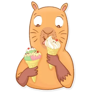 🍦 kapibara, es krim, binatang, kartun, makanan penutup, imut, manisan telegram sticker